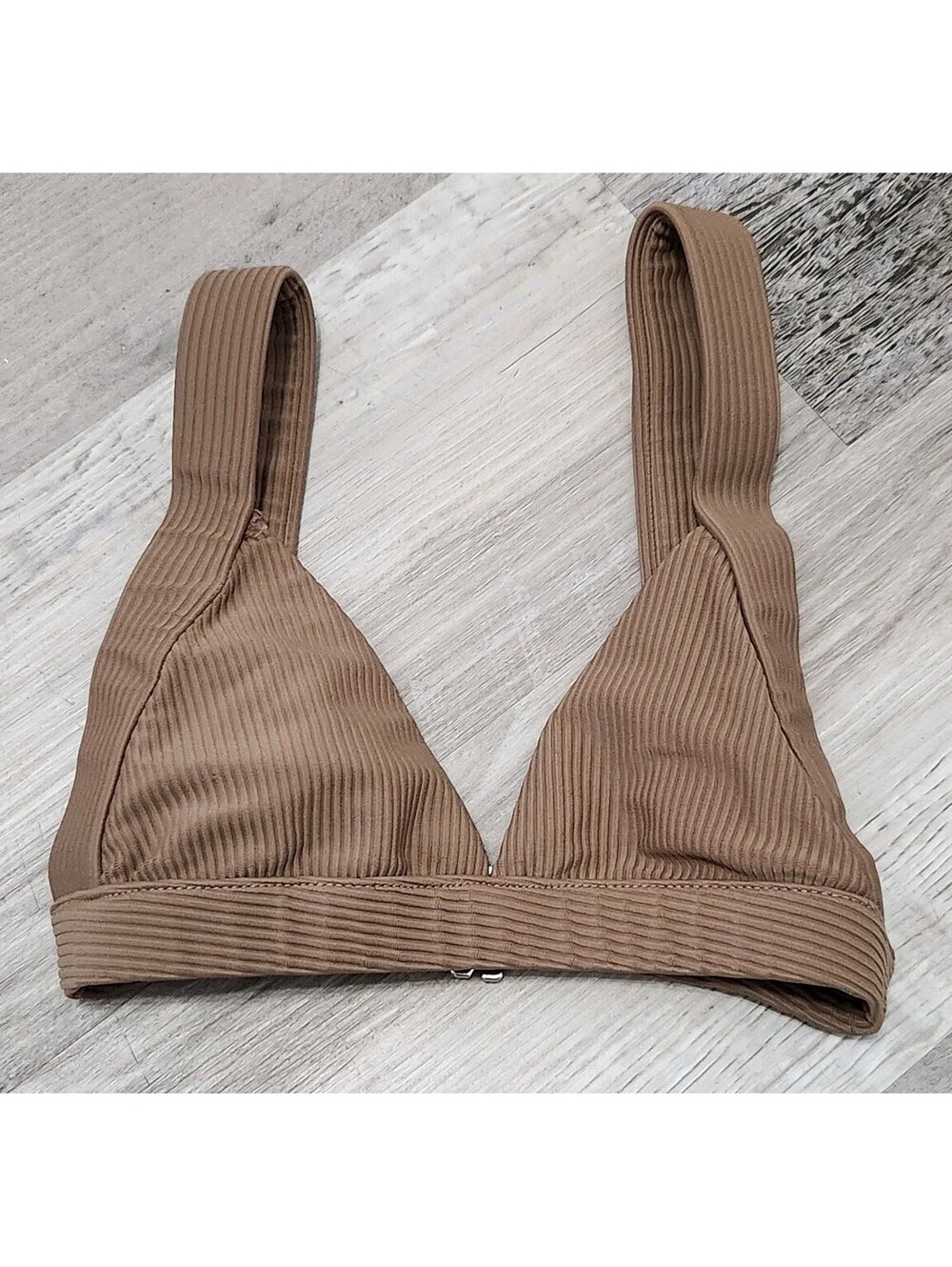 Frankies Bikini Top Only Ribbed Brown Triangle Extra Small